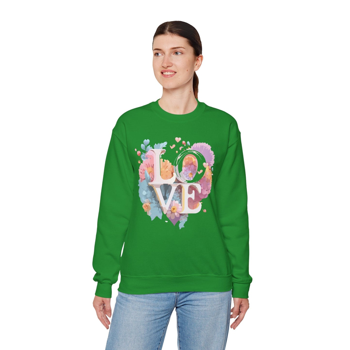 Floral Love Sweatshirt For Valentines Day Unisex Crewneck 50 50 Cotton Polyester Gildan 18000