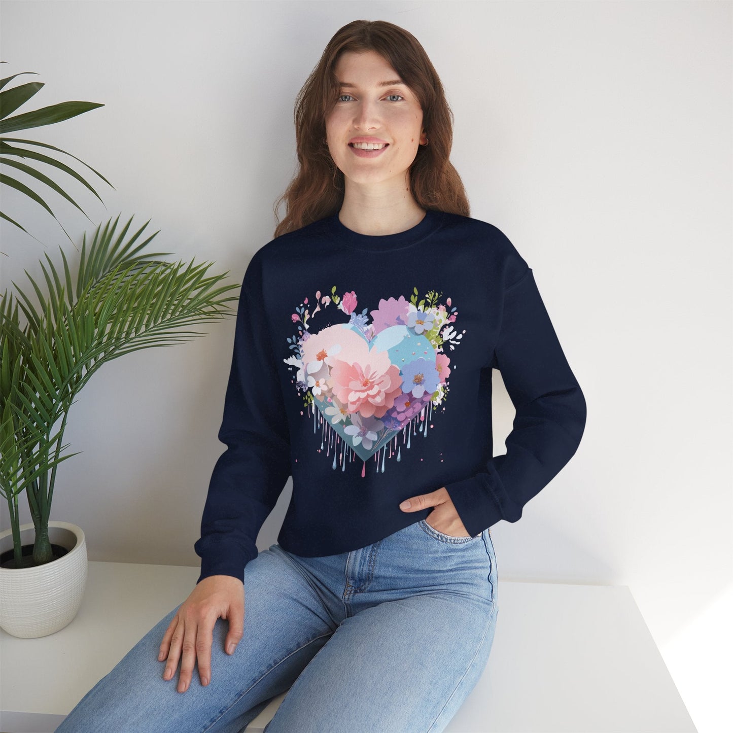 Floral Heart Sweatshirt Unisex Heavy Blend Crewneck Valentines Day Floral Love Cozy