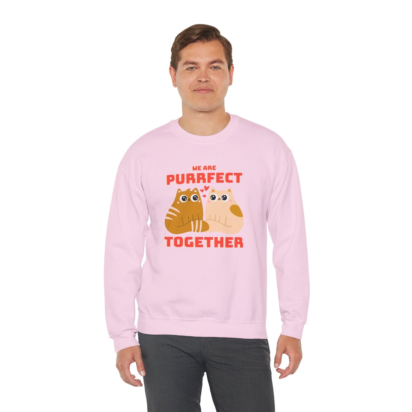 Cat Heart Sweatshirt Unisex 50/50 Cotton-Poly Blend Valentine Gift For Cat Lovers