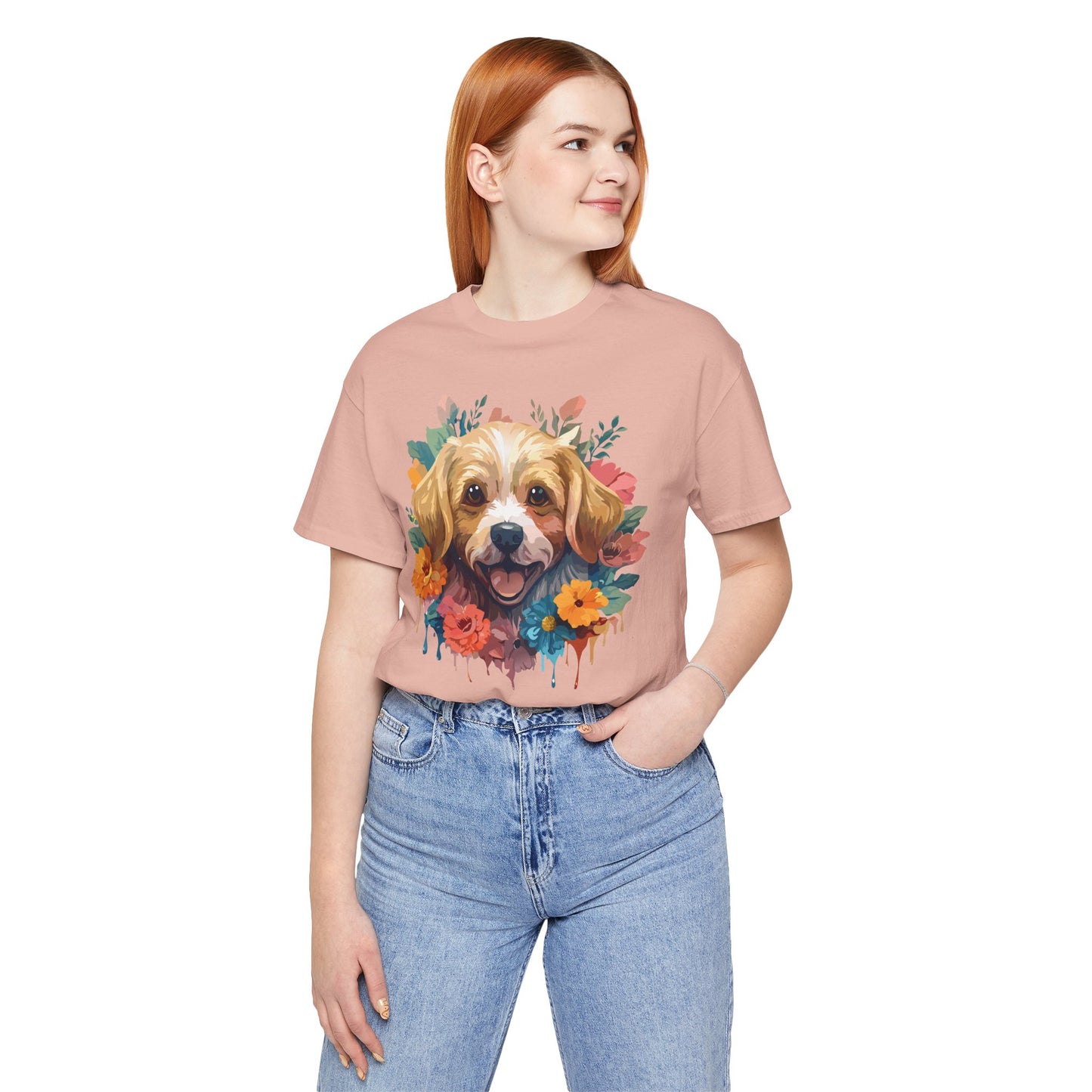 Floral Dog Tee, Animal Shirt, Dog Shirt, Floral Tee, Flower T-shirt, T-Shirt with Animal, Summer Top with Art Design