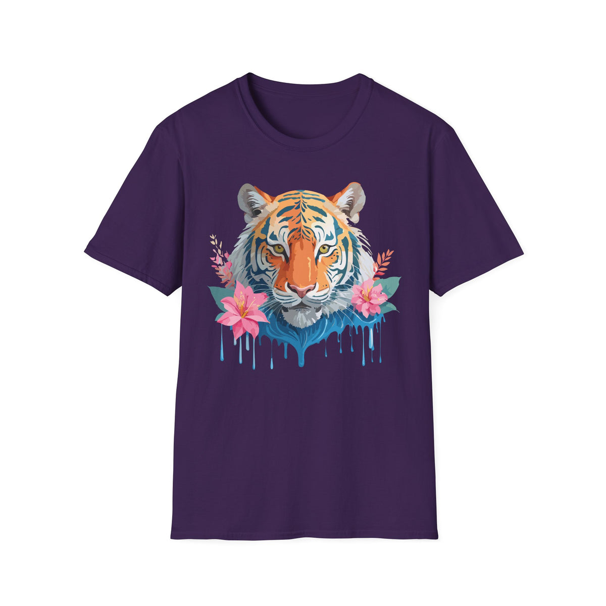 Watercolor Tiger with Floral Accents T-Shirt | Tropical Animal Art