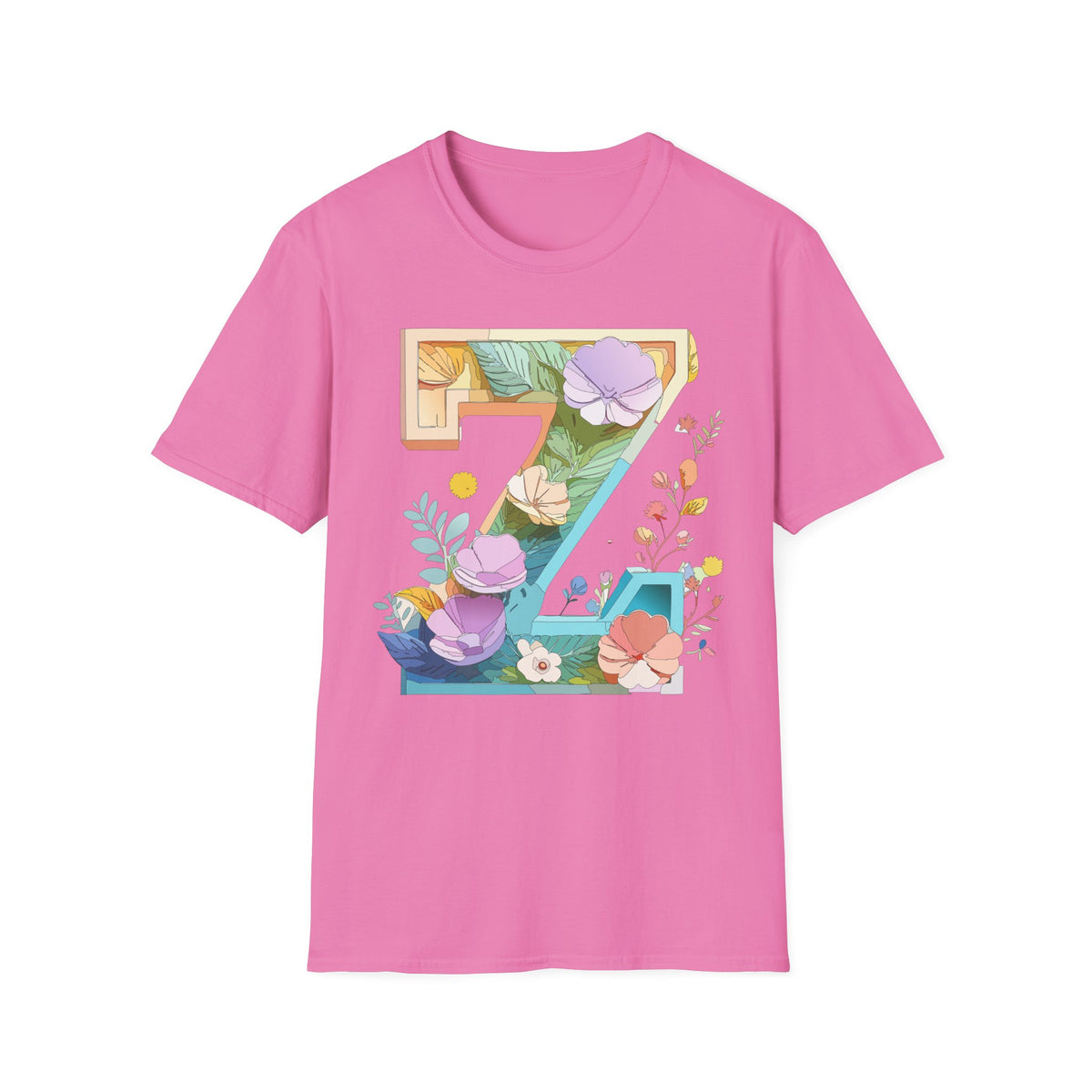 Floral Number 7 T-Shirt | Botanical Letter 7, Flower Initial Tee