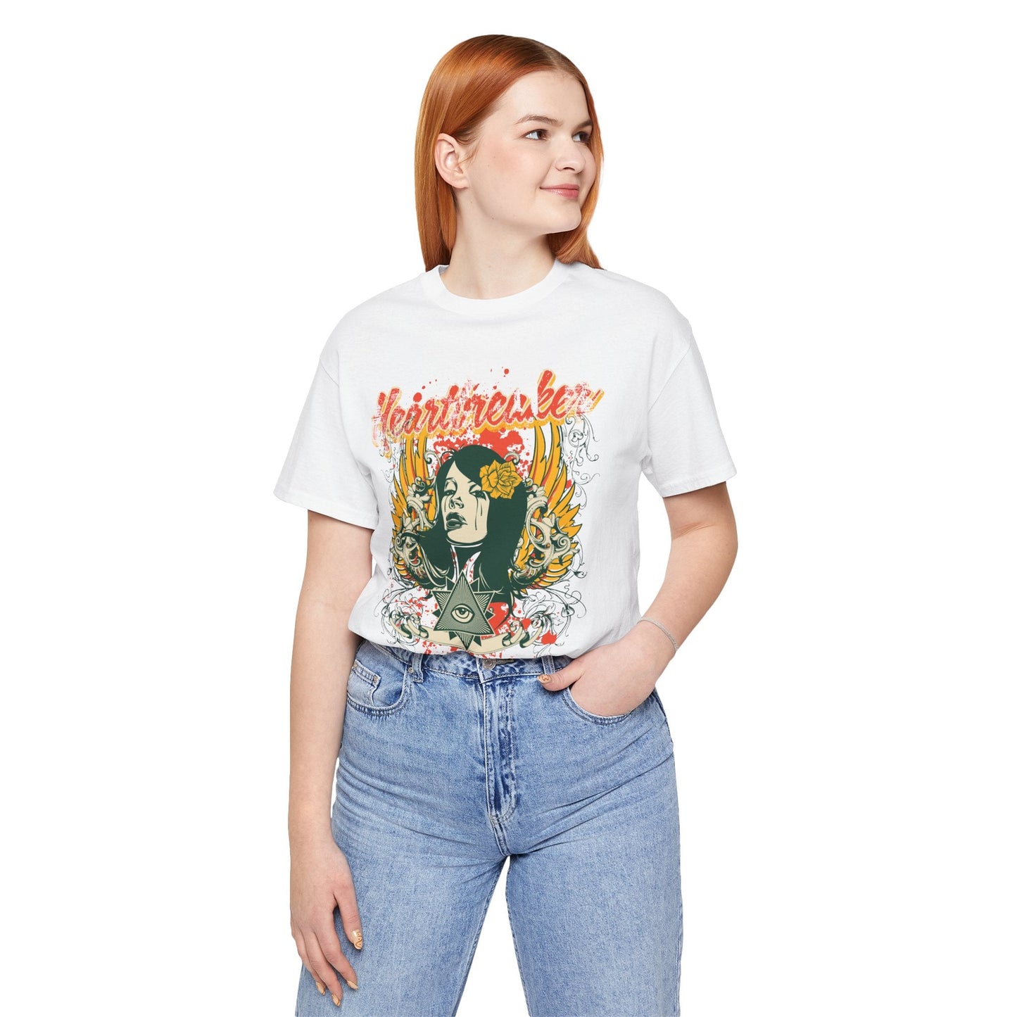 Heartbreaker Illustration Tee Retro Femme Portrait Floral Skull Graphic T-Shirt