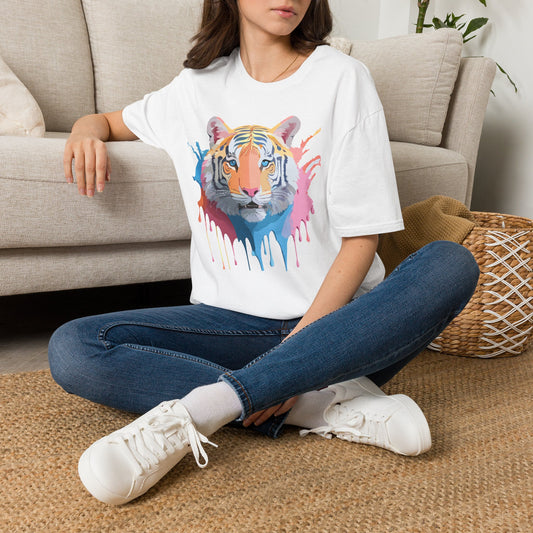 Colorful Tiger Portrait T-Shirt | Watercolor Drip Animal Tee