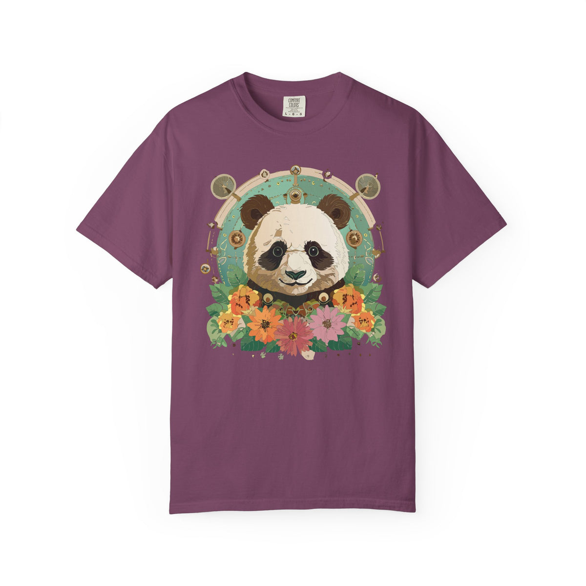 Panda Portrait T-Shirt Unisex Cotton Floral Chinese Graphic Circle Animal Art Tee p3