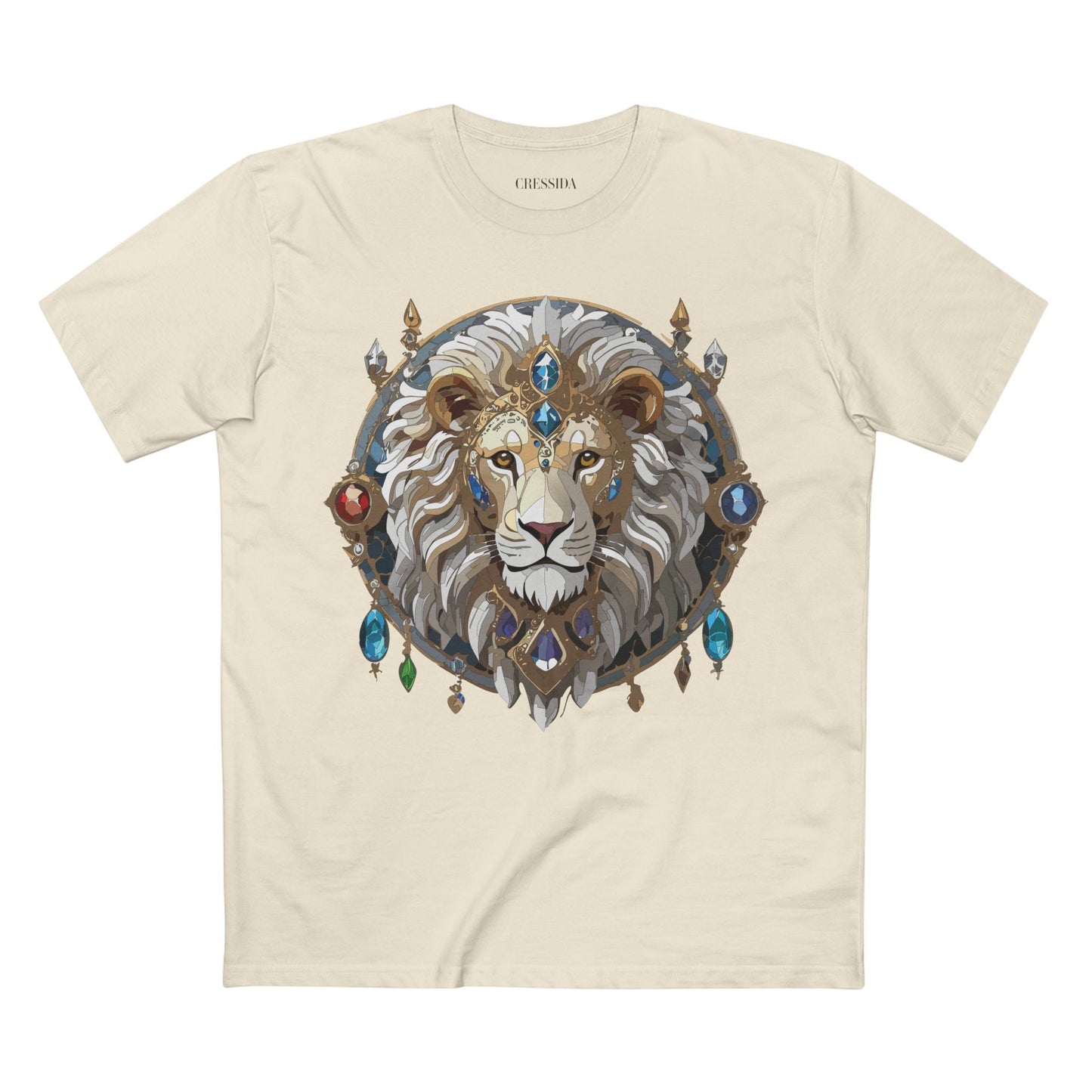 Lion Graphic Unisex 100 Cotton Tee With Unique Animal Golden Medallion Art Design 57