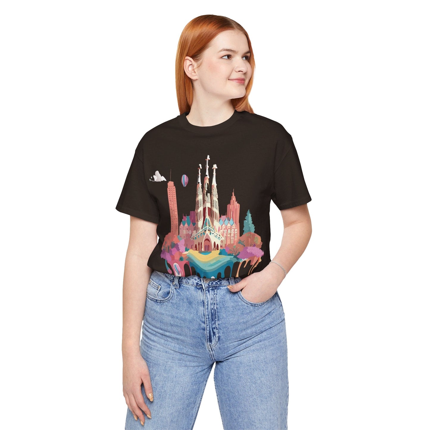 Adelpha Barcelona Themed Graphic Tee Unisex Short Sleeve Art Design For Everyday Comfort