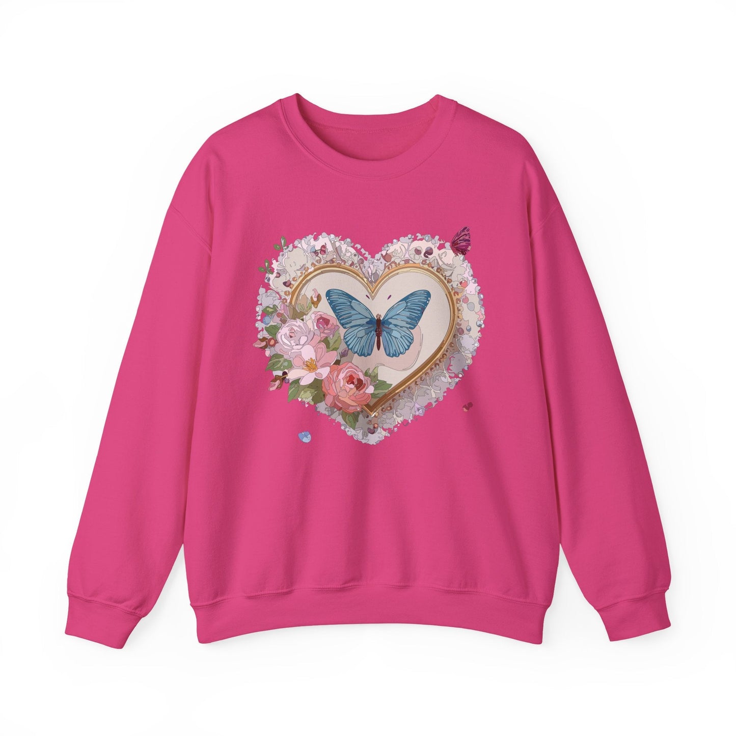 Floral Heart Unisex Crewneck Sweatshirt Valentines Floral Love Gildan 18000 Heavy Blend
