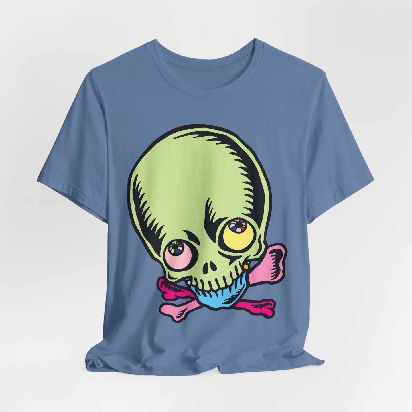 Lt Green Skull Graphic Design Tee, Skull Shirt, Vintage Tees, Art Design T-Shirt, Vintage Graphic Tee, Art Shirts with Skulls