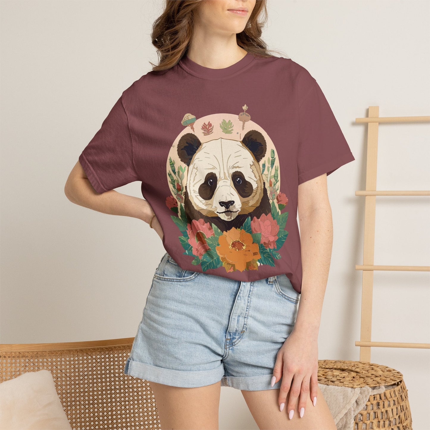 Panda Portrait Graphic T-Shirt Unisex Cotton Floral Animal Art Tee p2