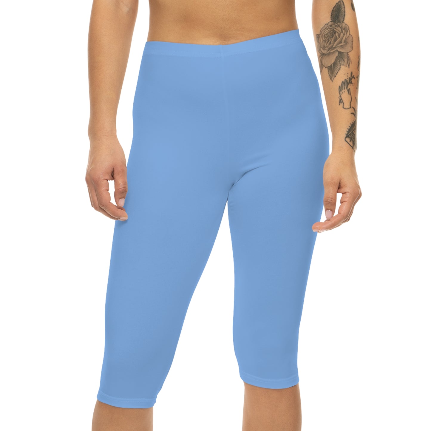 Miranda Blue Color Women's Brushed Suede Poly Span Casual Capri Leggings XS-2XL