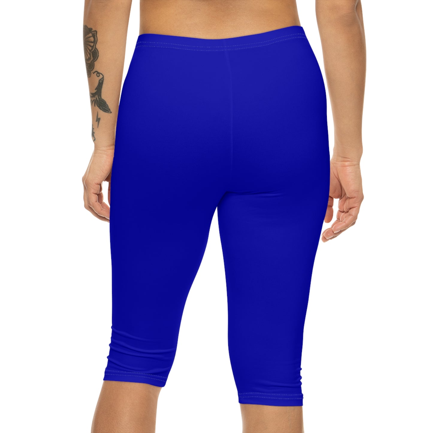 True Azure Blue Color Women's Brushed Suede Poly Span Casual Capri Leggings XS-2XL