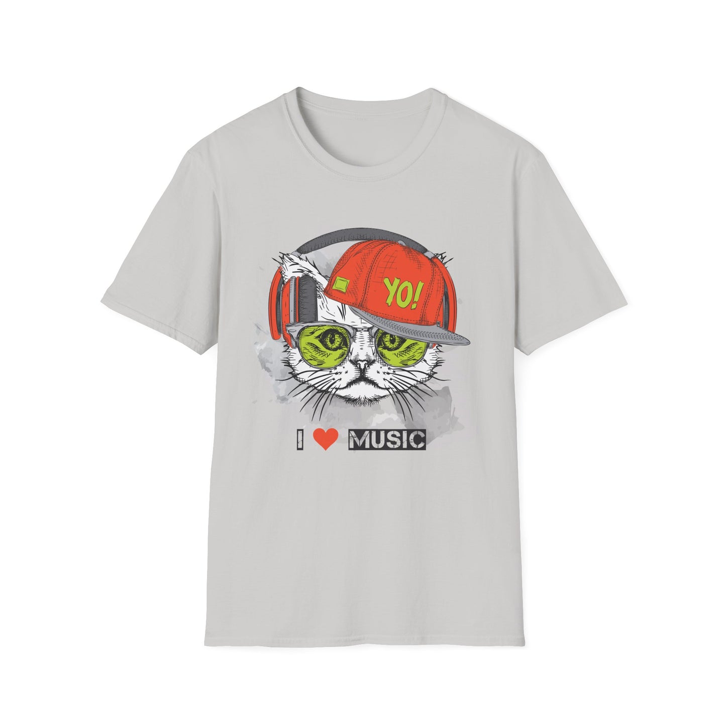 Cat DJ T-Shirt Unisex Cotton Short Sleeves I Love Music Graphic Tee