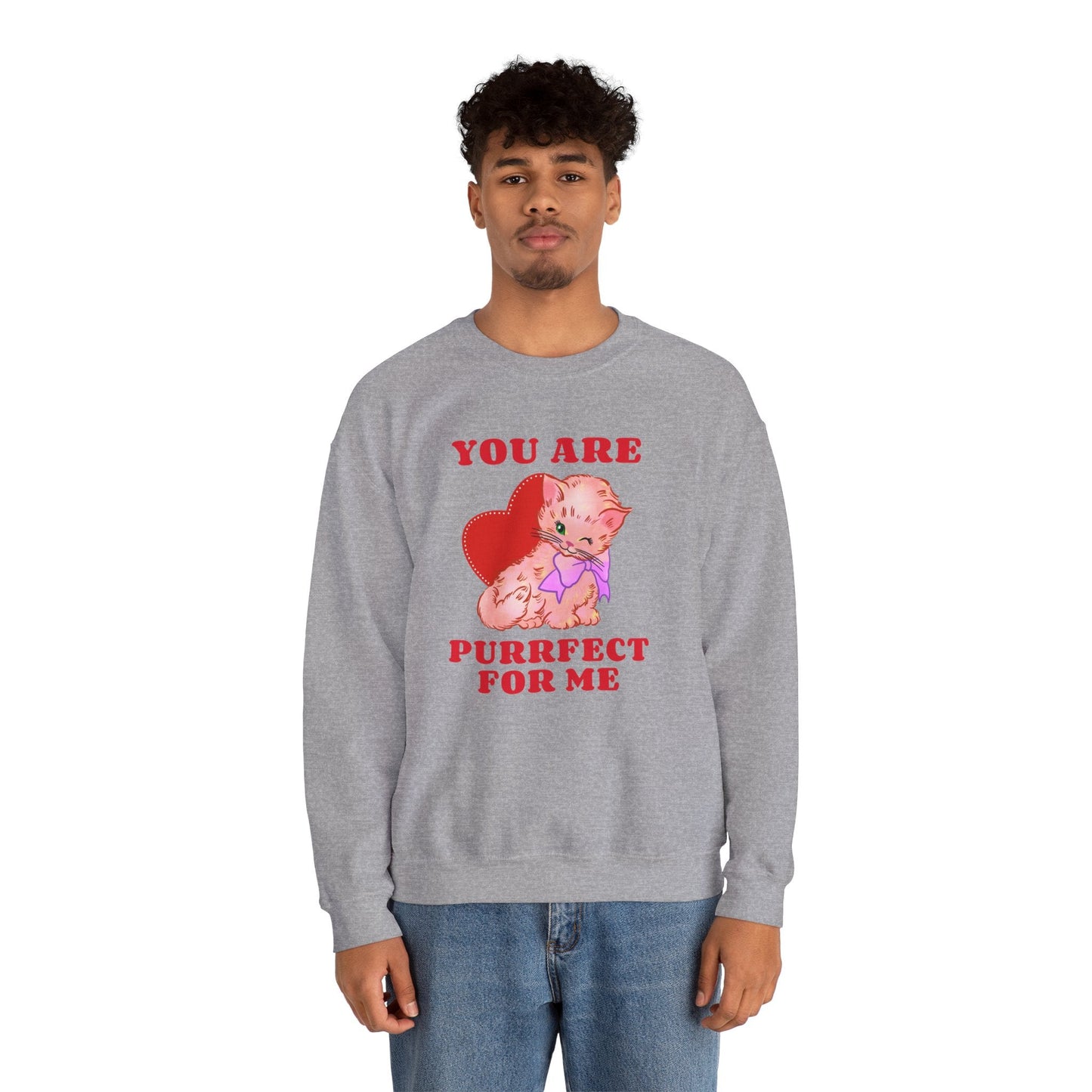 Cat Heart Sweatshirt Unisex Valentines Day Fifty Fifty Cotton Poly Blend Crewneck