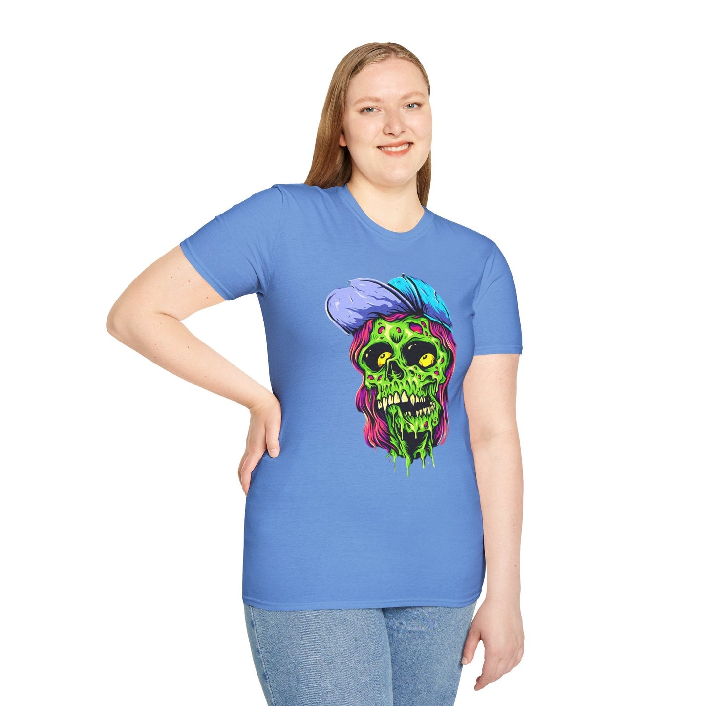 Unisex Skull Tee Shirt With Skeleton Artwork Gildan Softstyle 64000 Ring Spun Cotton
