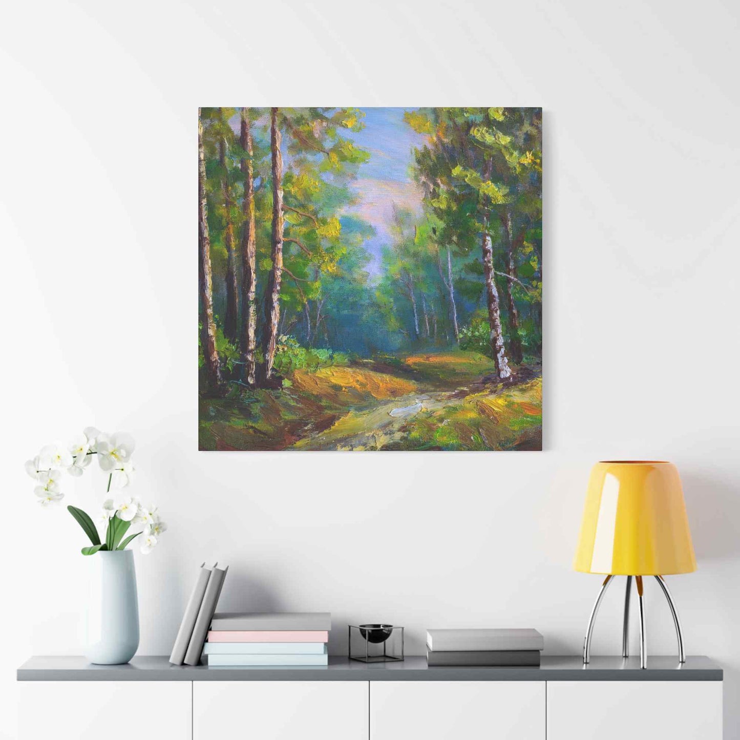 Summer Forest Print Canvas, Oil Paint Print 20x20, 24x24, 30x30, 32x32, 36x36 Art Design Print Pine-Wood Inner Frame MC-86