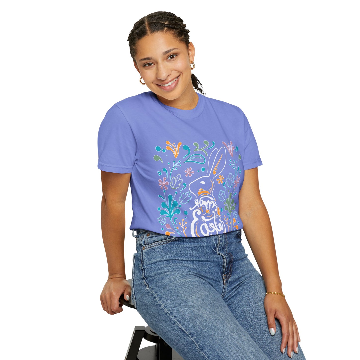 Easter Bunny Floral T-Shirt, Tee Shirt with Easter Signature, T Shirt with Easter Prints, Tee Shirt with Easter Design
