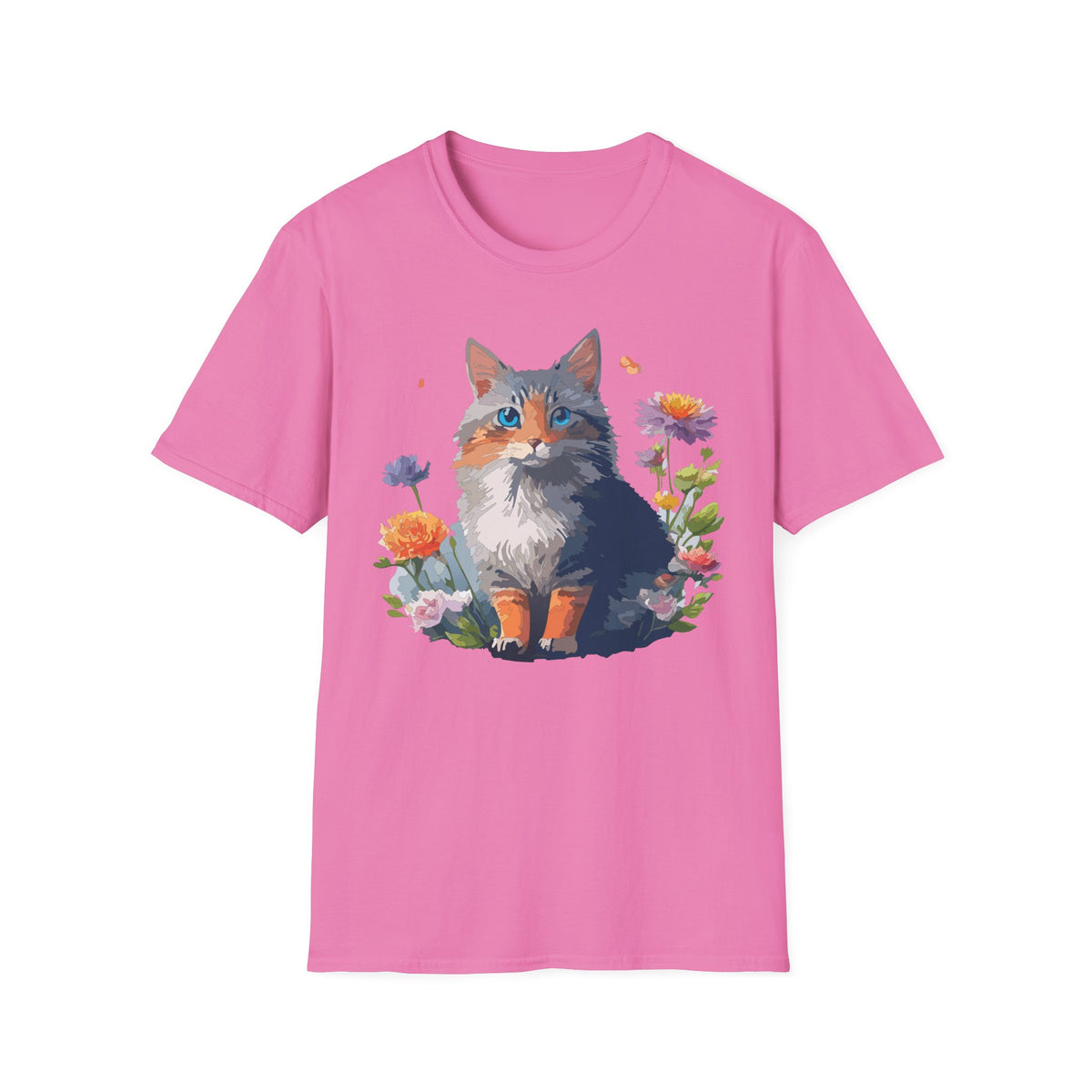 Calico Cat Portrait T-Shirt | Floral Kitten Illustration