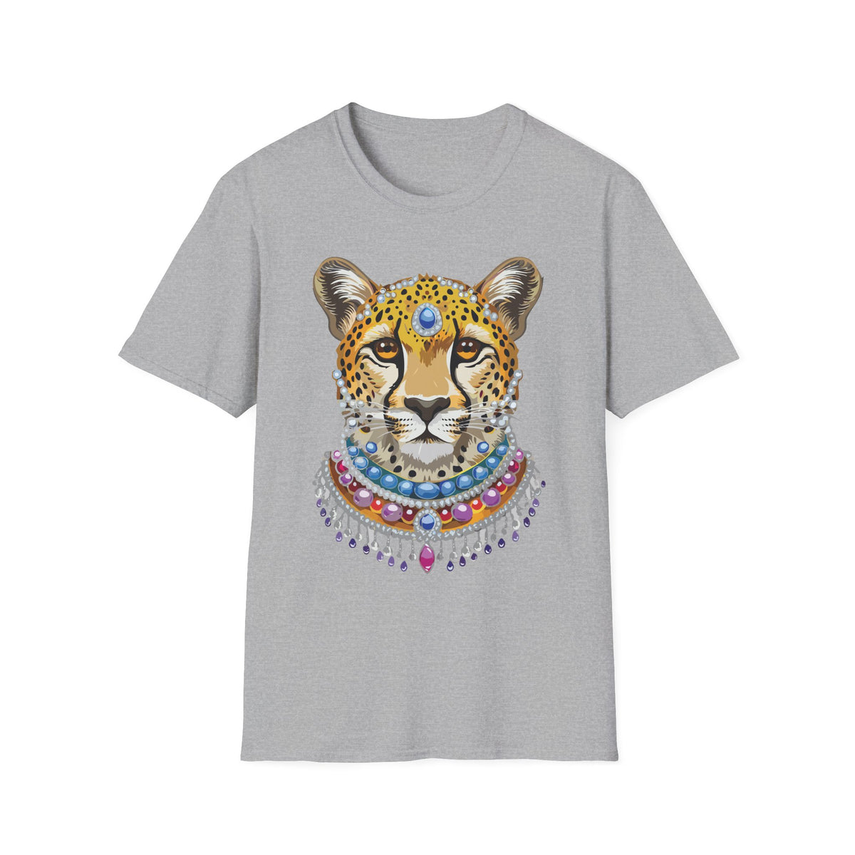 Jeweled Cheetah Face T-Shirt | Boho Leopard Portrait Shirt