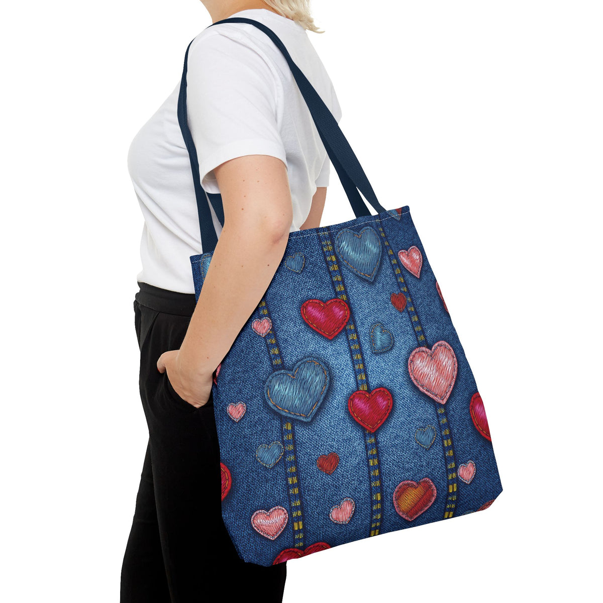 Love Day Graphic Design Denim Fabric Imitation Print Unisex Canvas Bag POLY 3 Sizes Tote Bag 201-25