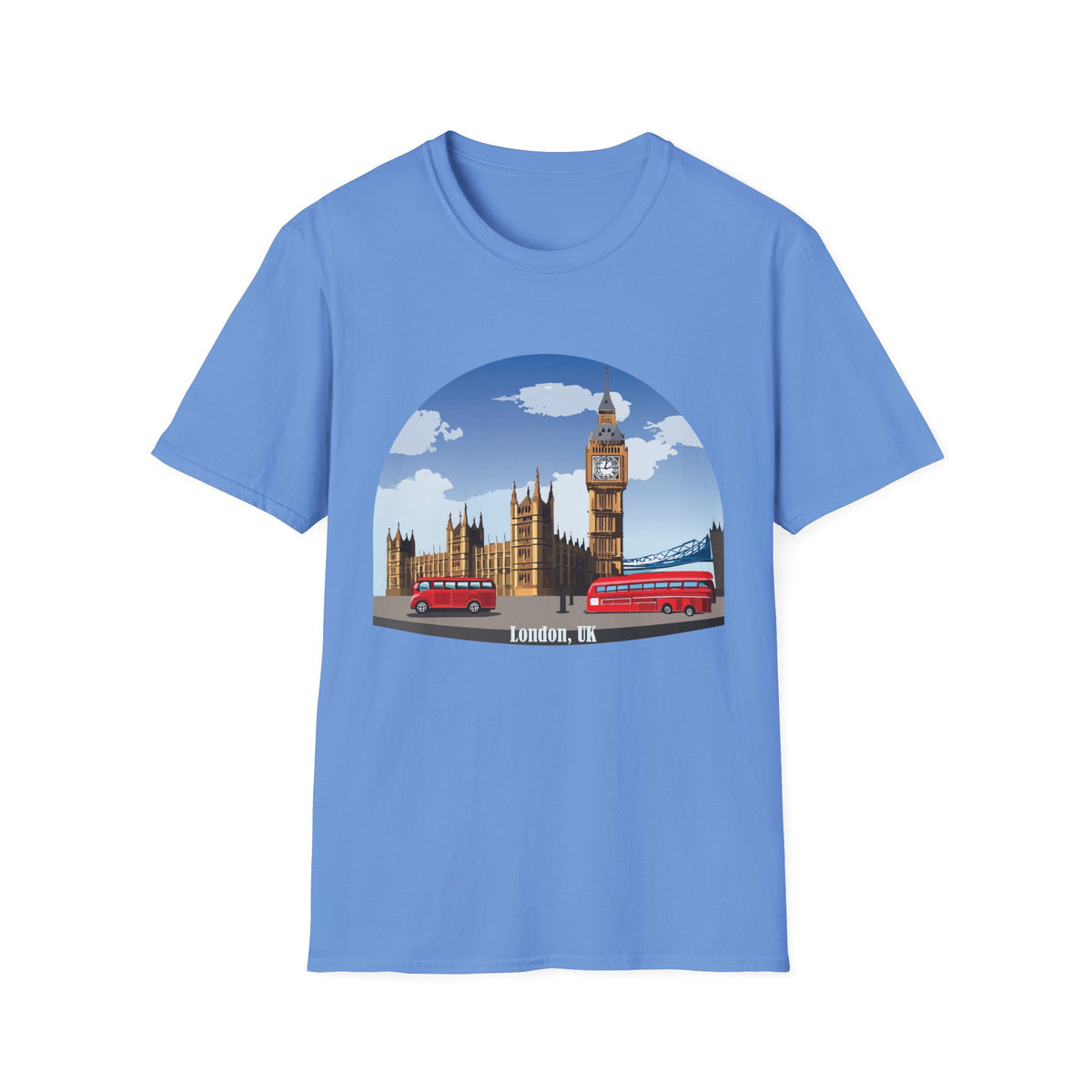 London Skyline Big Ben Illustration T-Shirt | Double Decker Bus, Bridge