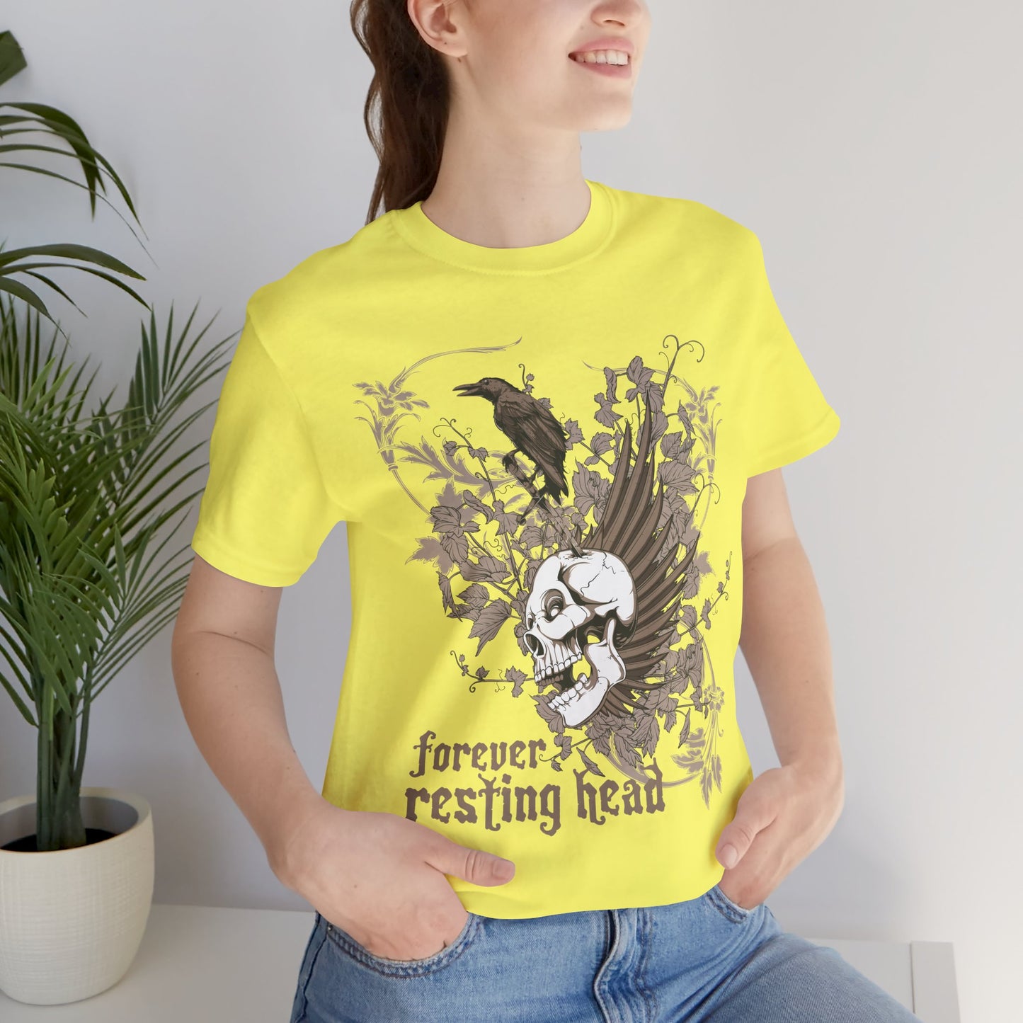 Forever Resting Head Tee, Edgy Graphic Shirt, Music T-Shirt, Gothic Tees, Skull Shirt, Art Design Tee, Skull Graphic Top