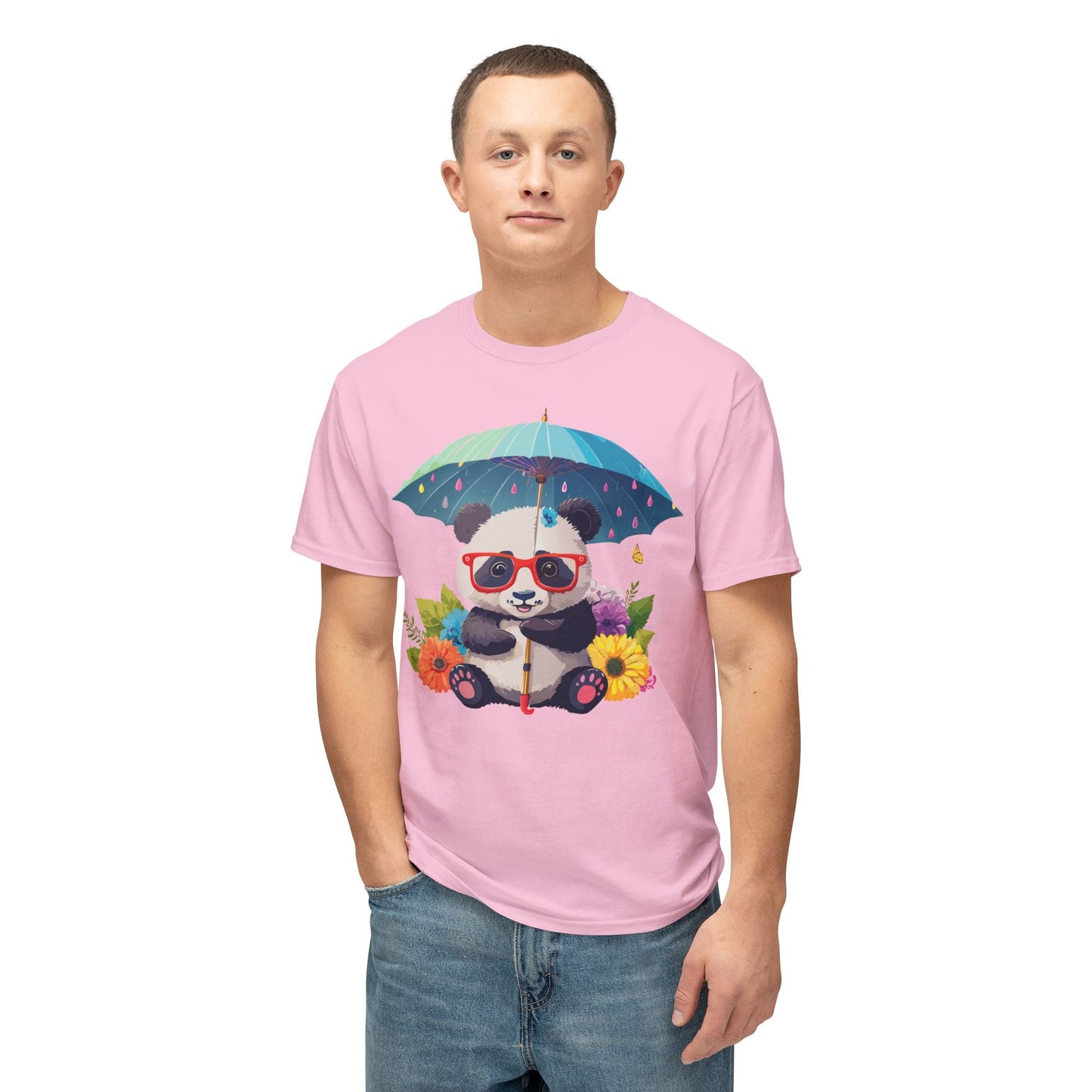 Panda Art T Shirt Unisex HD Cotton Tee With Floral Print Panda Design USA Printed Now