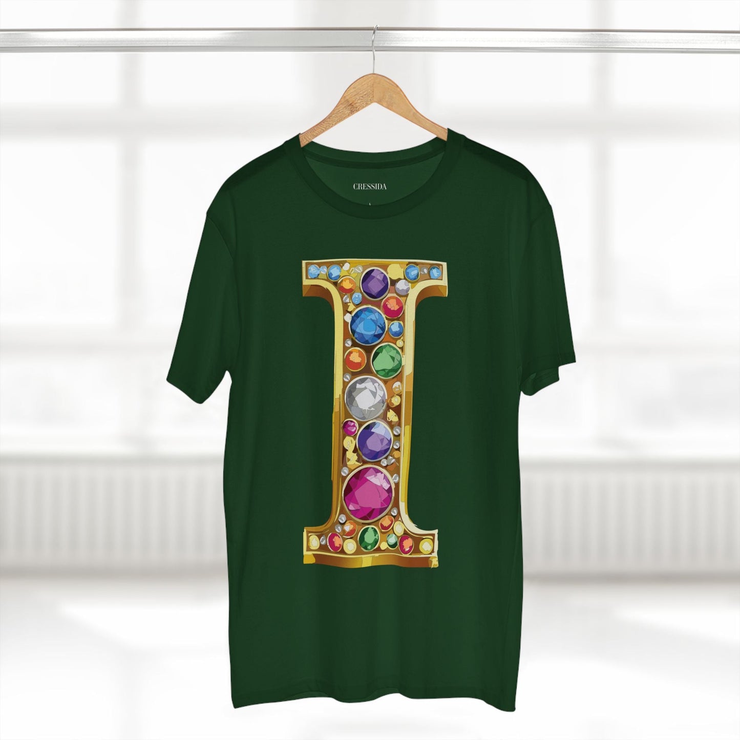 Letter I Graphic Design Tee Unisex 100 Cotton With Antique Gold Letters Artwork T-Shirt