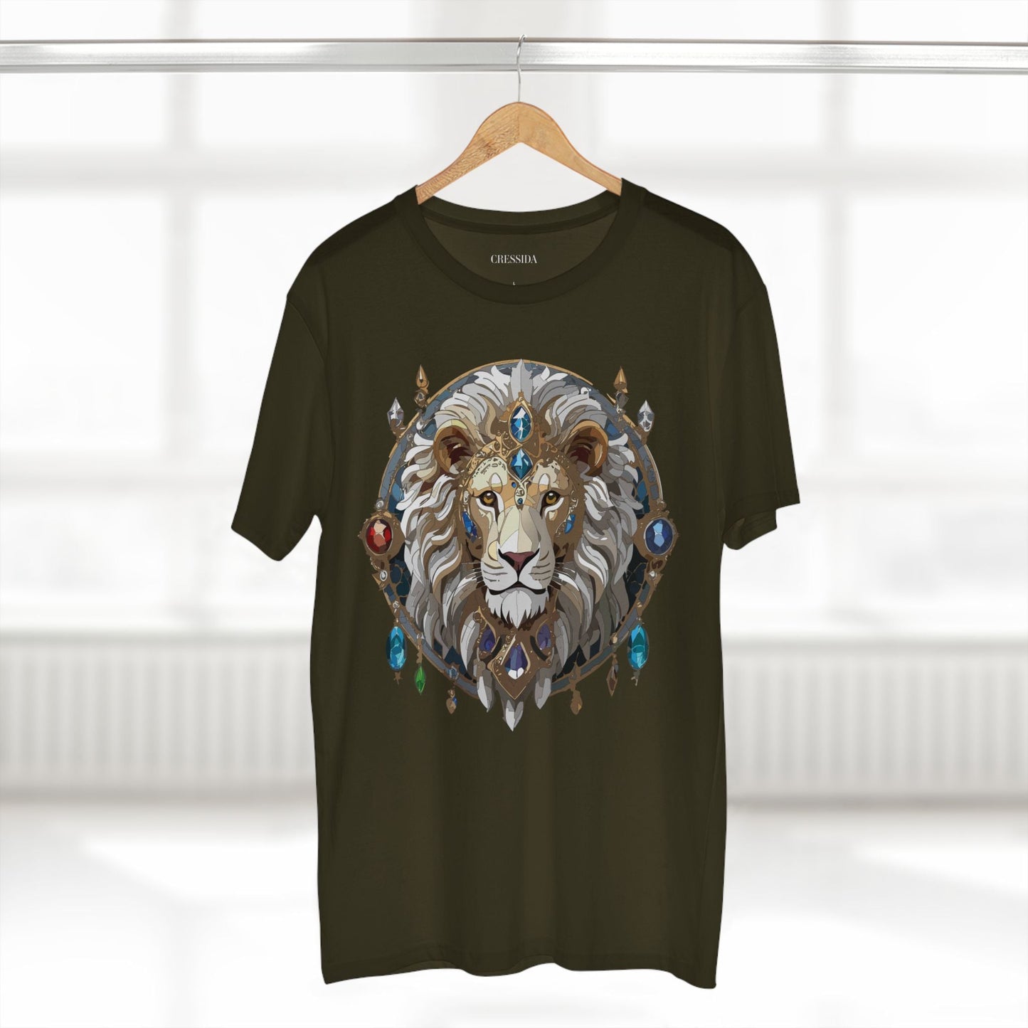Lion Graphic Unisex 100 Cotton Tee With Unique Animal Golden Medallion Art Design 57