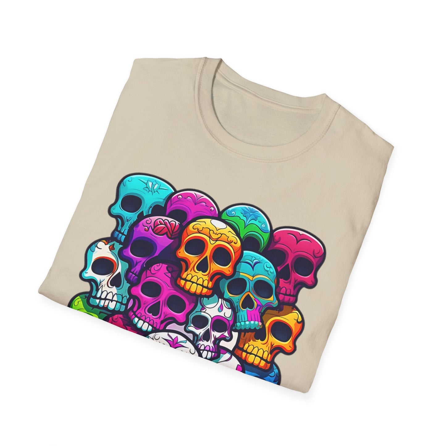 Unisex Skull Tee Shirt With Skeleton Design Gildan Softstyle 64000 100 Percent Ring Spun Cotton