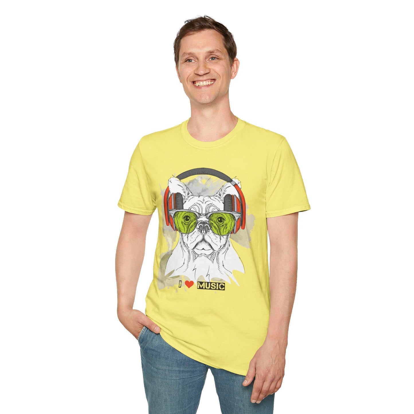 I Love Music Animals Shirt With Headphones Unisex Softstyle Tee 100 Percent Ring Spun Cotton