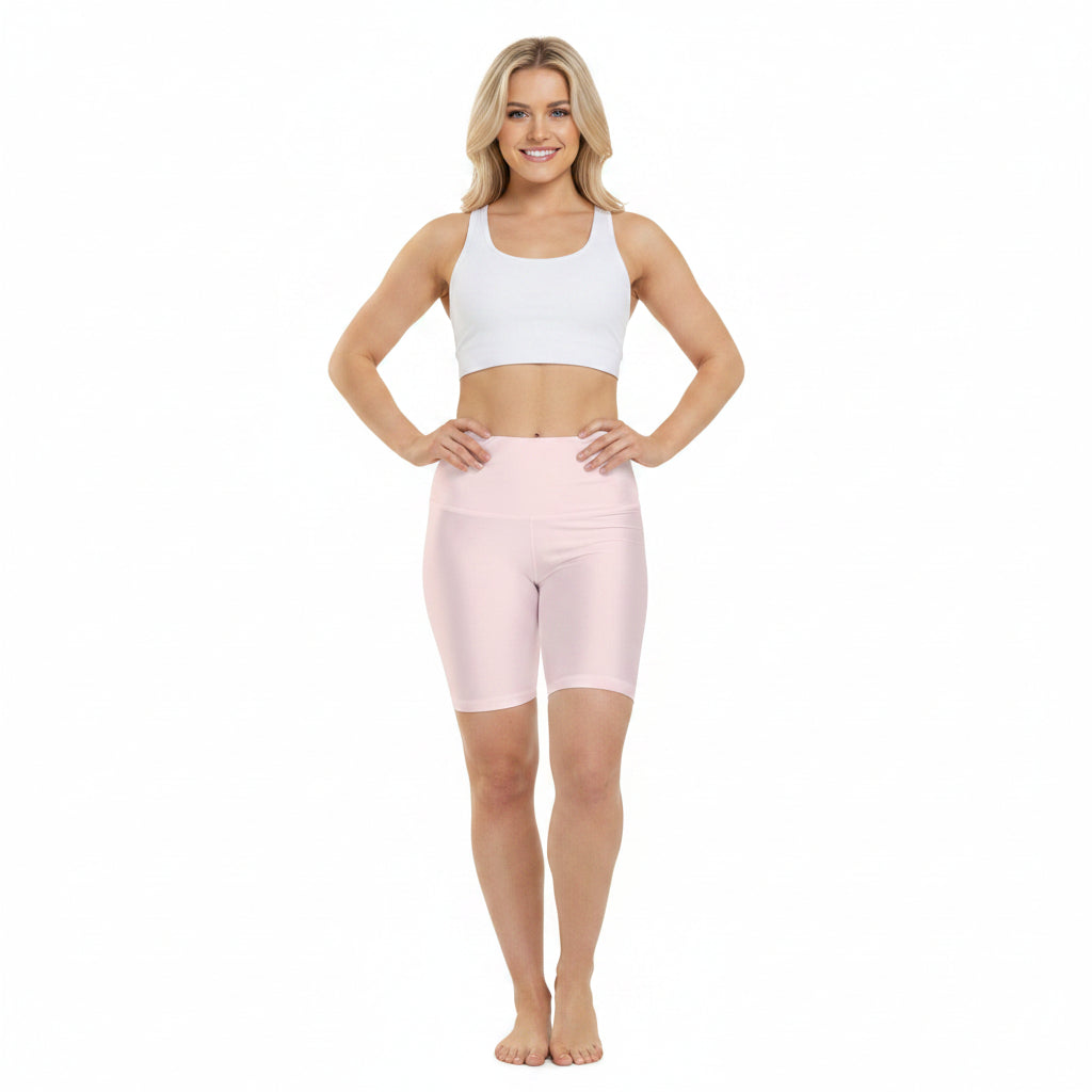 Misty Rose High-Waist Pink Workout Shorts — Women’s Biker Activewear