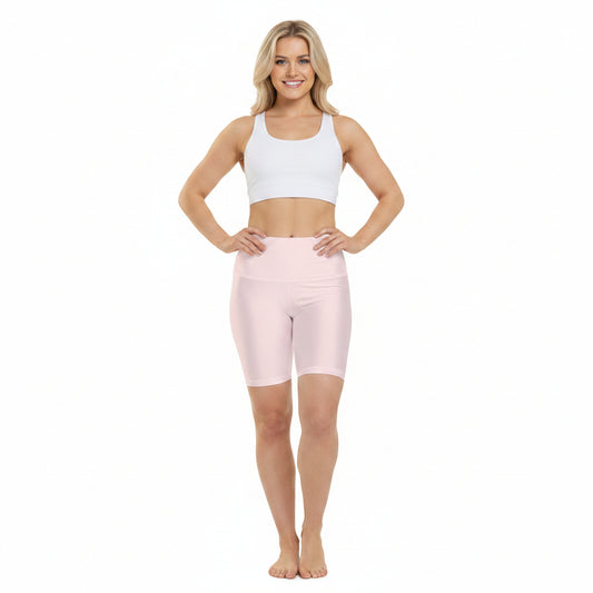 Misty Rose High-Waist Pink Workout Shorts — Women’s Biker Activewear
