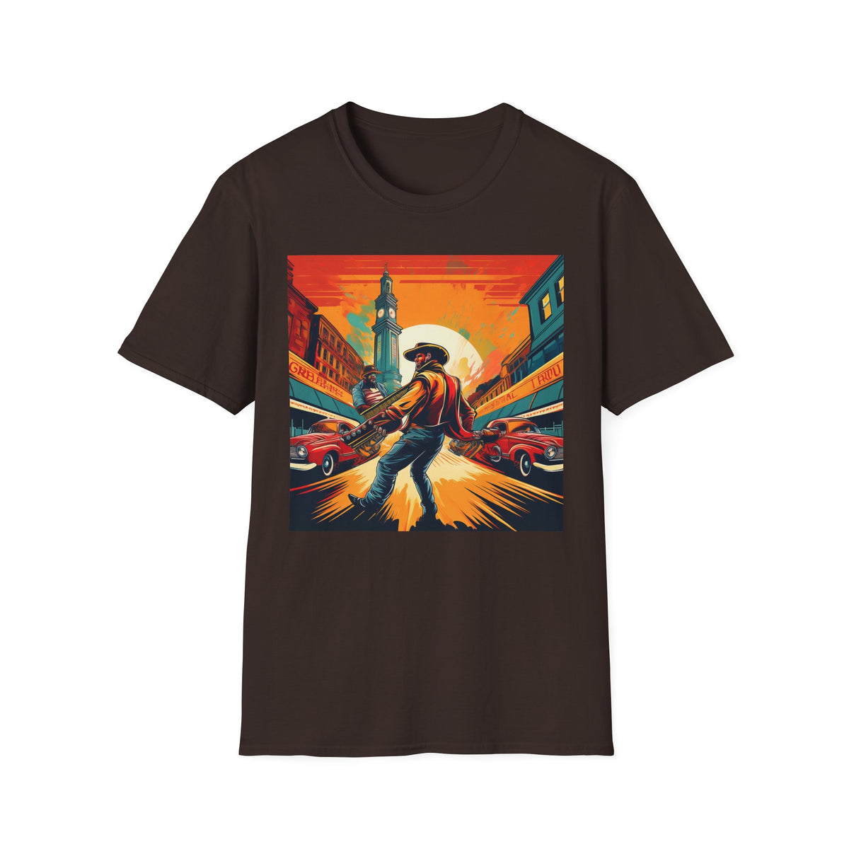 Cowboy Sunset illustration T-Shirt | Western scene, vintage poster Graphic Tee Unisex 100 Cotton Gildan T-Shirt
