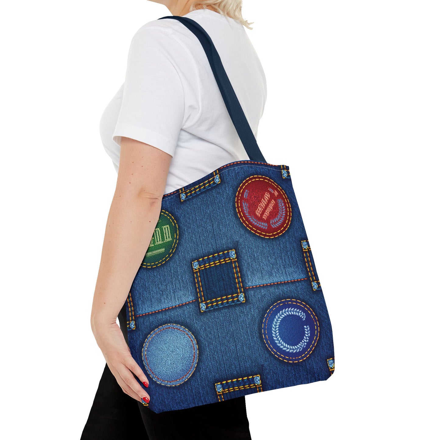 Denim Fabric Imitation Print Unisex Canvas Bag Poly Spun 3 Sizes Tote Bag 141