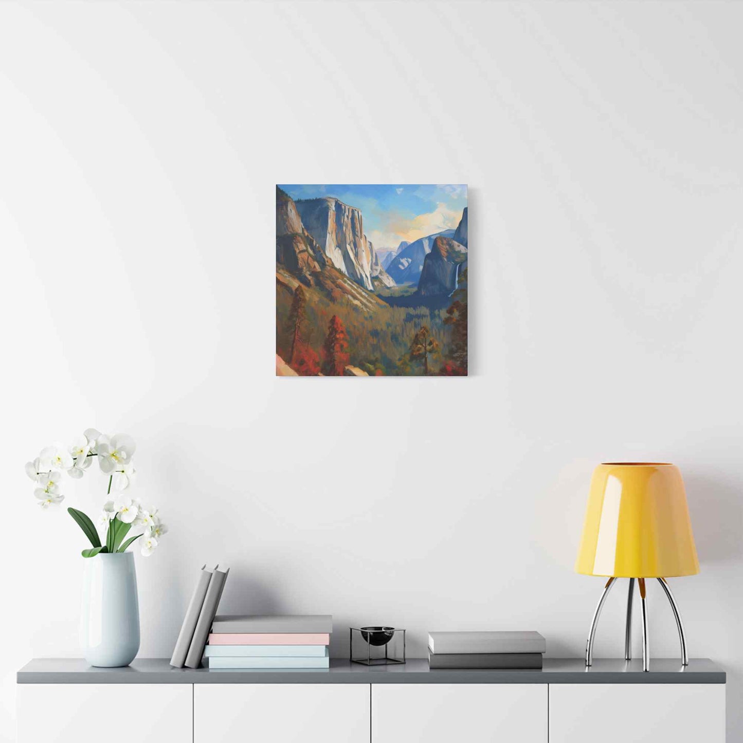 Yosemite valley Print Canvas, Oil Paint Print 20x20, 24x24, 30x30, 32x32, 36x36 Art Design Print Pine-Wood Inner Frame MC-59