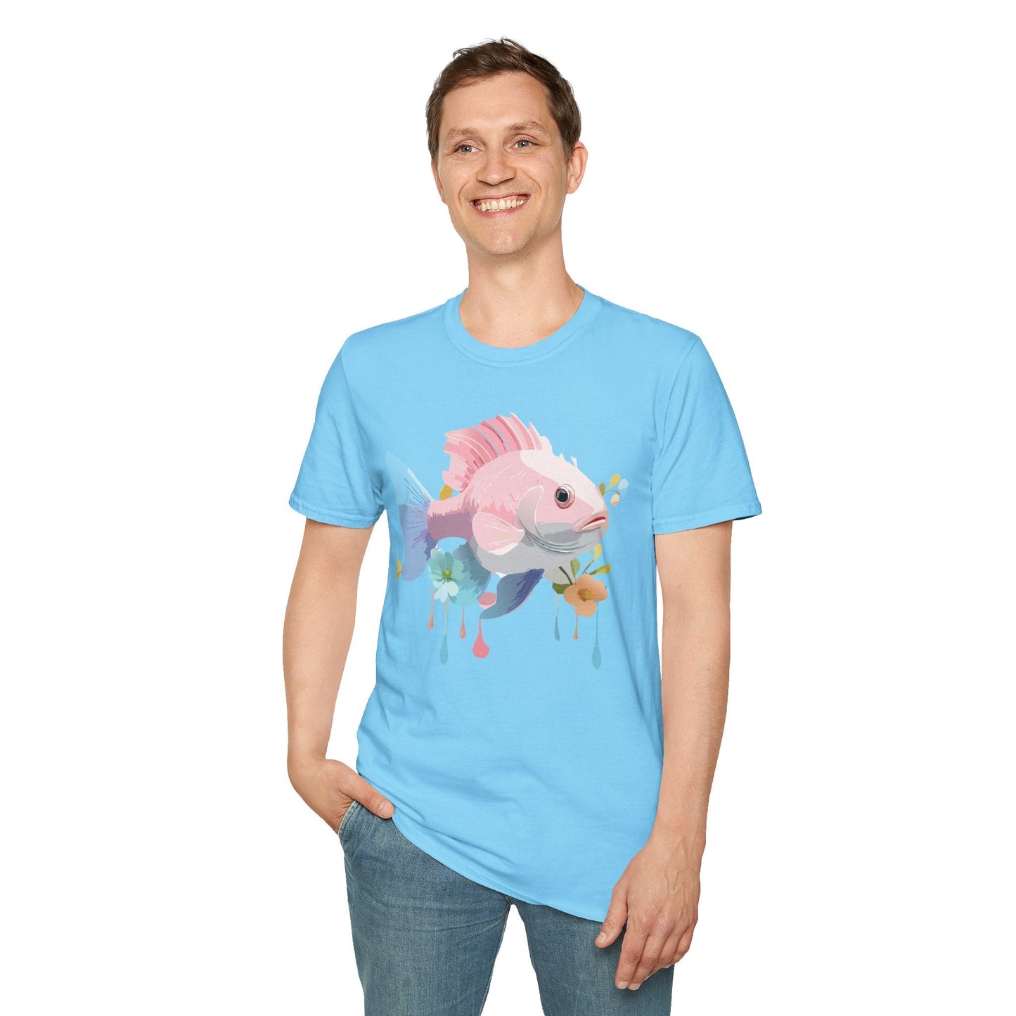 Fish Art Design Shirt Unisex Graphic Tee With Fish Illustration Gildan Softstyle 64000