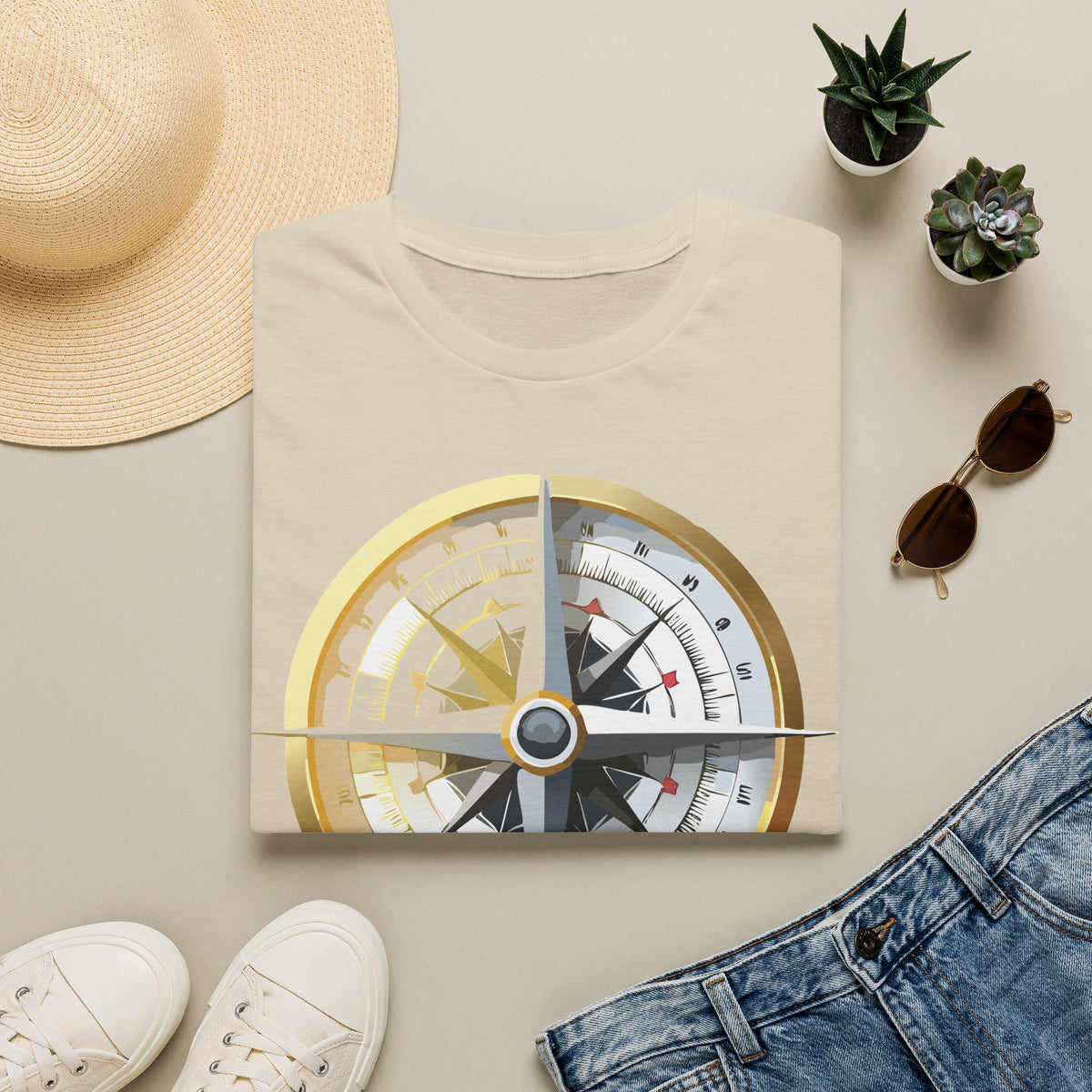 Nautical Compass Graphic T-Shirt | Vintage Explorer Graphic Design Unisex 100 Cotton Gildan T-Shirt