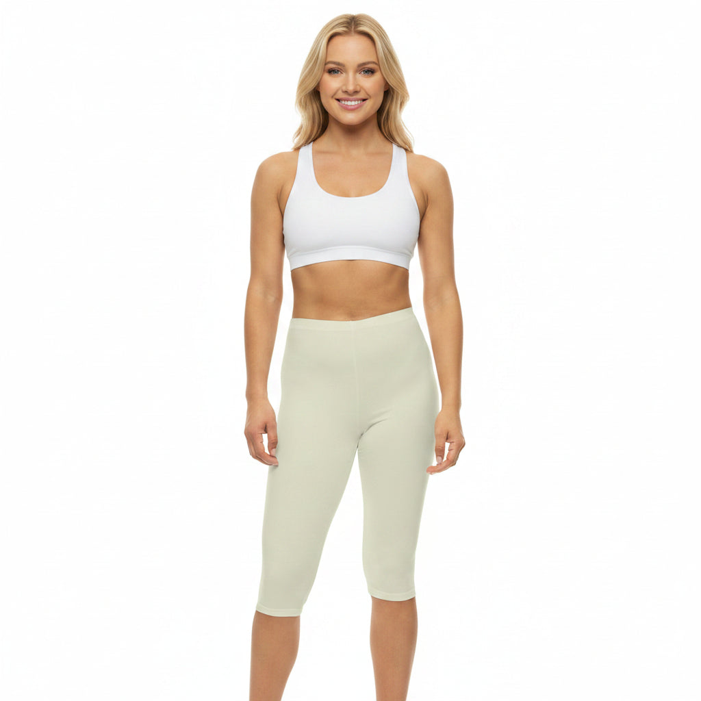 Beige Color Women's Brushed Suede Poly Span Casual Capri Leggings XS-2XL