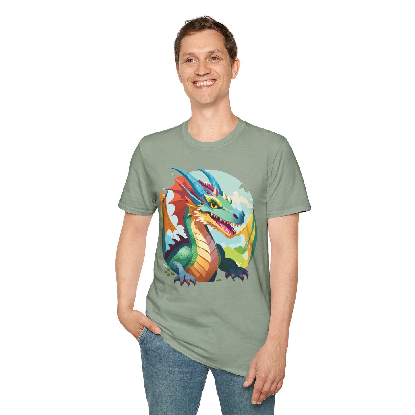 Unisex Dragon Graphic Tee By Gildan Softstyle 64000 Short Sleeve Cotton Tee Art Design