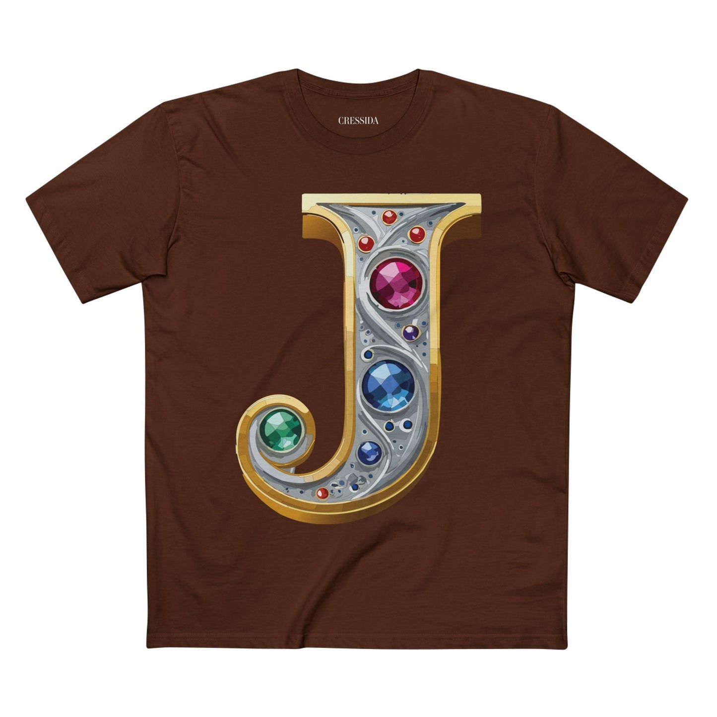 Letter J Graphic Design Tee Unisex 100 Cotton With Antique Gold Letters Artwork T-Shirt