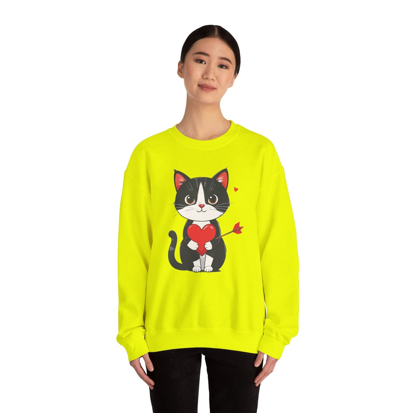 Cat Heart Sweatshirt Unisex Valentines Day Gift Fifty Fifty Cotton Polyester Animal Sweatshirt 18000