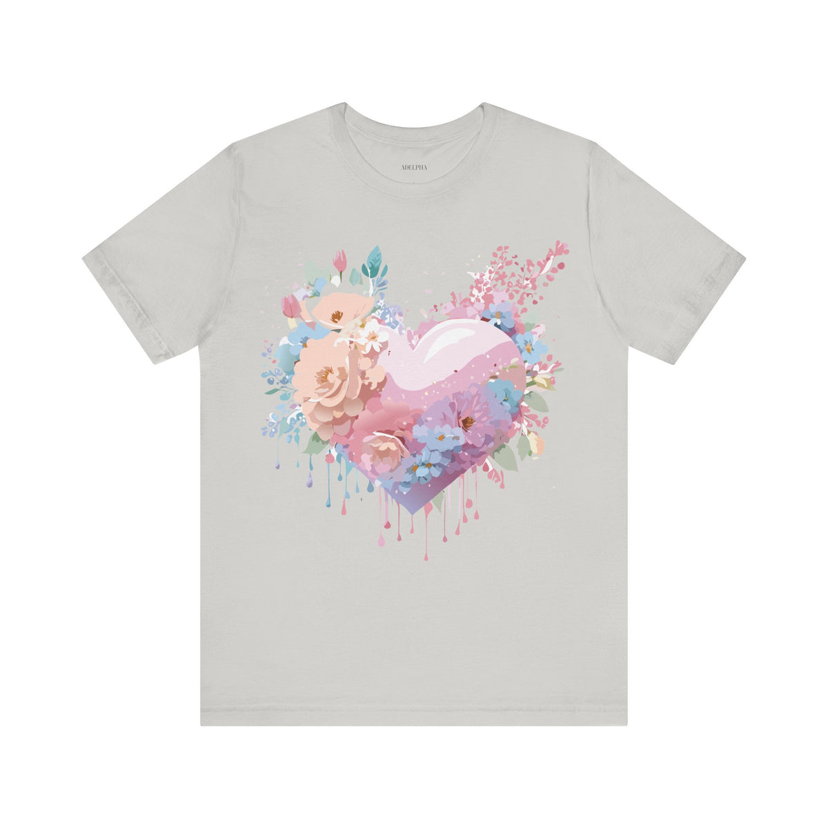 Valentine's Day Graphic Unisex Cotton Bella+Canvas Tee with Floral Art Design d138