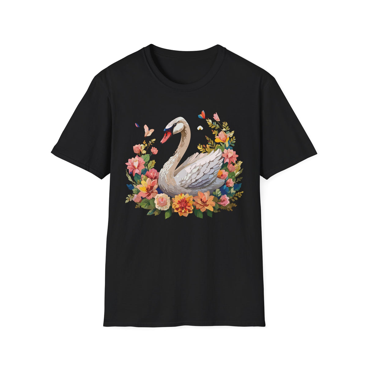 Floral Swan T-Shirt | Swan Illustration Tee, Floral Bird Shirt