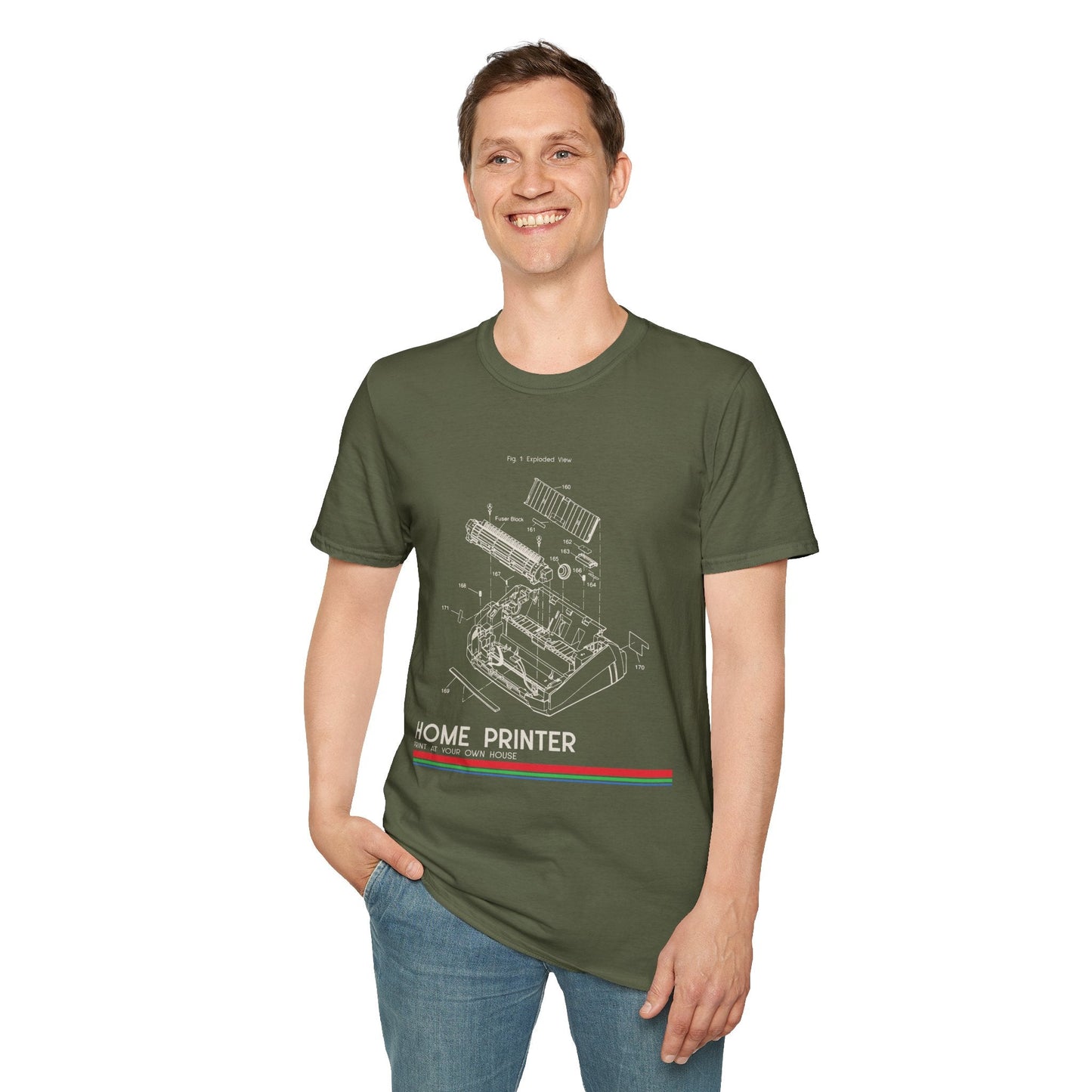 Unisex Cotton T-Shirt Vintage Home Printer Blueprint Tee Home Printer Works 4 Microdots Slogan