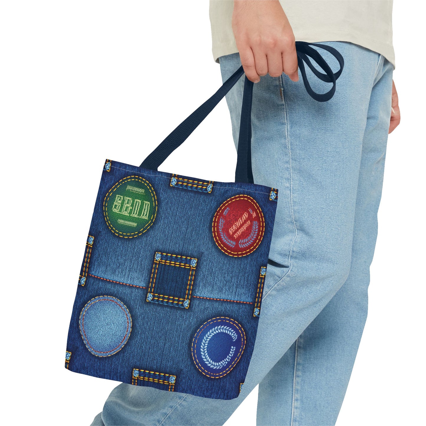 Denim Fabric Imitation Print Unisex Canvas Bag Poly Spun 3 Sizes Tote Bag 141