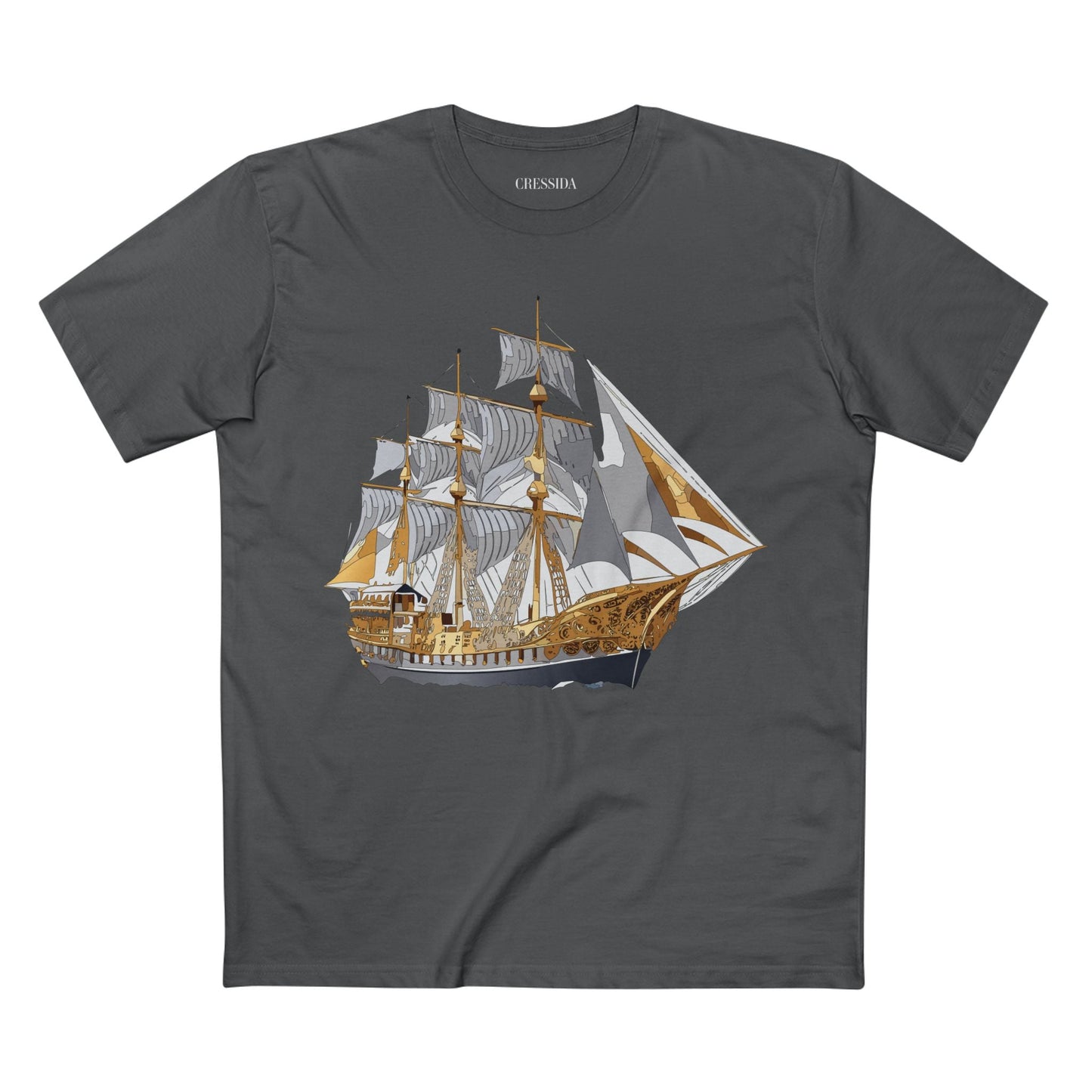Ship Graphic Unisex 100 Cotton T-Shirt with Gold Frigate Art Design 18