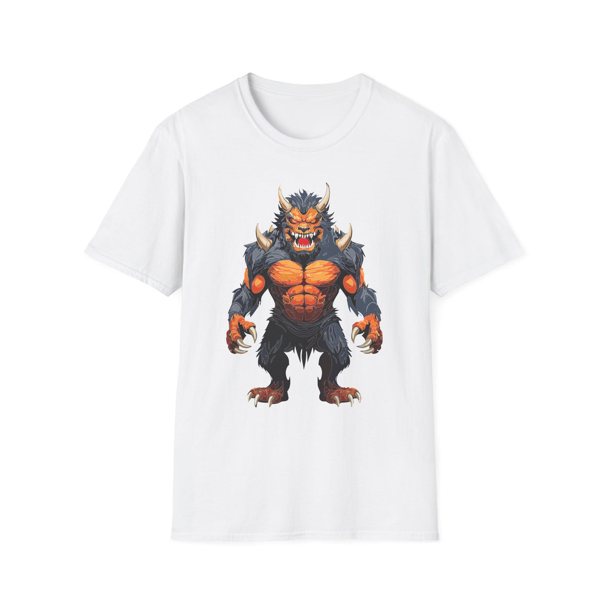 Werewolf Monster T-Shirt — Fierce Fiery Beast Cartoon Graphic Tee Unisex 100 Cotton Gildan T-Shirt