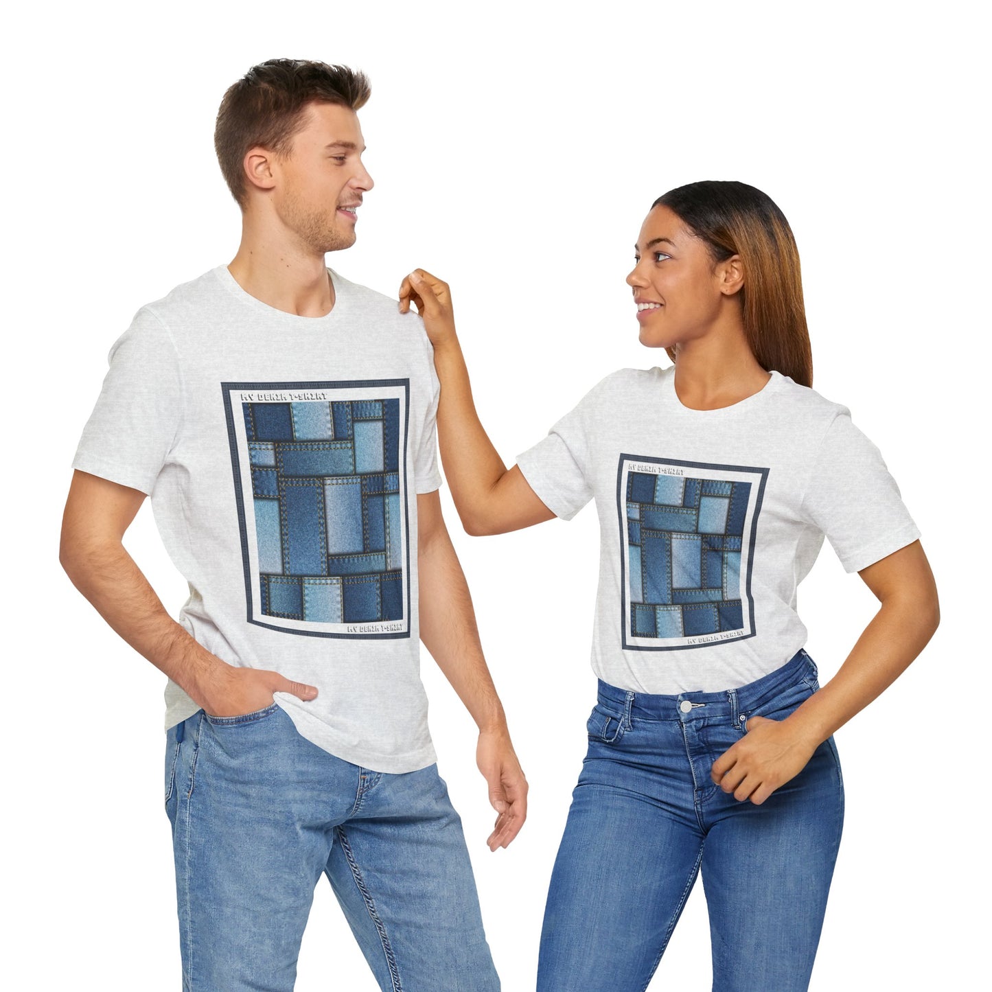 Unisex-T-Shirt aus Baumwolle mit Jeans-Print