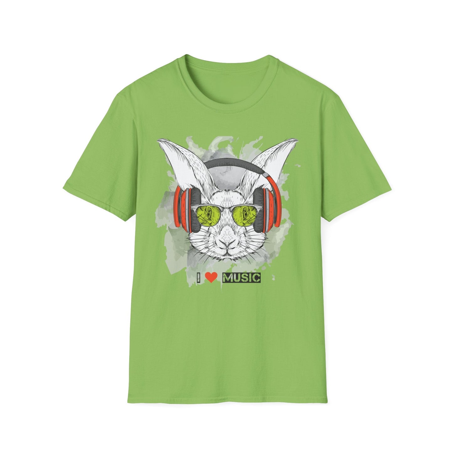 I Love Music Animals Shirt With Headphones Unisex Softstyle Tee 100 Percent Ring Spun Cotton